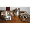 Image 1 : A silver mustard bowl together with a silver sugar bowl and creamer