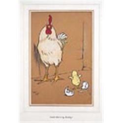 Cecil Charles Windsor Aldin, (1870-1935), 'Good Morning, Daddy!'; A chick bursting out of its egg sh