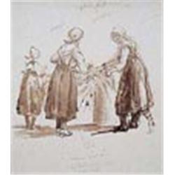 John Bryne (1785-1847), Study of girls with fishing nets, pencil and ink, 12.5 x 11.5cm Provenance: