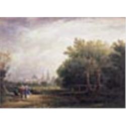 Attributed to William Turner of Oxford (1789-1862), An Oxford landscape with foreground figures, cat