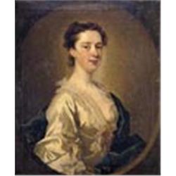 Attributed to Joseph Highmore, (1692-1780), Portrait of a lady, half-length, wearing a cream silk dr