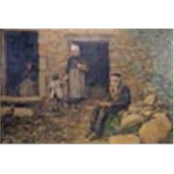 Emmanuel Pierre Eugune Damoye, (1847-1916), Sur le pas de la porte, signed lower right, oil on canva