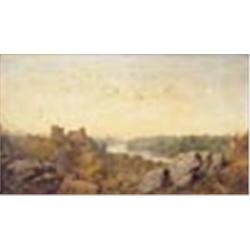 Edward H** Niemann, (19th/20th century), Extensive landscape with ruined castle and figures with she