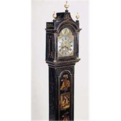 A black-japanned longcase clock, the eight-day two-train movement with anchor escapement, and rack-s