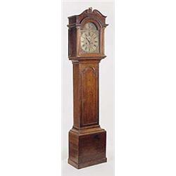 An oak long case clock, the eight day four-pillar two-train movement with anchor escapement and rack