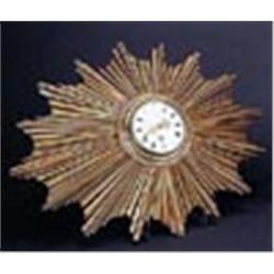 A late 19th century French giltwood cased sunburst wall timepiece, the eight day movement with white