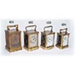 Margaine, Paris; a late 19th century brass-cased carriage clock with lacquer panels, the eight day m