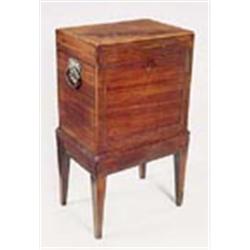 An early 19th century mahogany rectangular cellaret, boxwood and ebony strung, with hinged lid, gilt