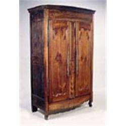 A late 18th century French fruitwood armoire with two panelled doors, one with a central panel with