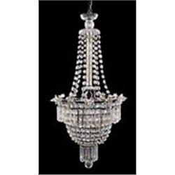 A cut glass urn shaped light fitting, with leaf cut crest, hob nail central stem and facet cut and r