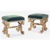 Image 1 : A pair of 19th century Italian carved giltwood stools, with rectangular padded seats, on 'X' shaped