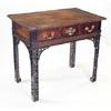 Image 1 : A mahogany side table, the rectangular top with a ribbon and flower carved border above  a blind fre