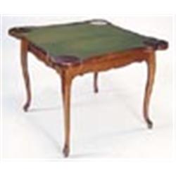 A late 18th century North European fruitwood concertina action card table, the crossbanded and parqu