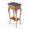 A Louis XV French fruitwood small table, the serpentine shaped grey marble top with a raised gallery