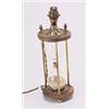 Image 1 : A brass, glass and tooled leather lamp base, in the form of an hour glass, fitted for electricity, 3