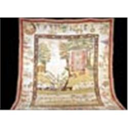 An early 19th century Continental tapestry decorated with a landscape with a house and gardens, tree