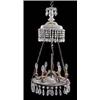 A cut glass chandelier with facet cut top and base hung with cut drops, the centre with six gilt met