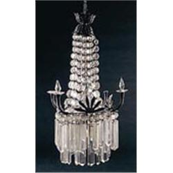 A rectangular cut glass light fitting with star shaped finials and tiers of rectangular glass rods,