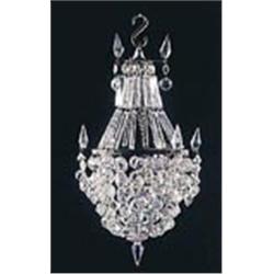 A cut glass basket shaped light fitting with facet cut graduated glass drops and swags and pointed g