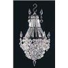 A cut glass basket shaped light fitting with facet cut graduated glass drops and swags and pointed g