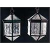 Image 1 : A pair of hexagonal lead lanterns, the glazed panels etched in Dutch style with scrolls and flowers,