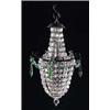 A cut glass basket shaped light fitting with graduated facetted drops and a spherical finial, with g