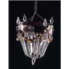 A cut glass basket shaped light fitting with tapering rectangular drops and amber tinted glass swags