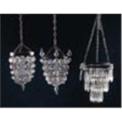 Three cut glass light fittings with graduated drops, one with pointed finials, approximately 26cm hi