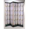A four fold screen, with swag printed paper to one side and a green border,  painted verso with styl