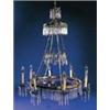 Image 1 : An early 20th century gilt metal, blue and clear glass eight light chandelier, with two round scallo