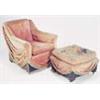 Image 1 : An early 20th century armchair and stool, both upholstered in pink velvet, with swag and tassel side