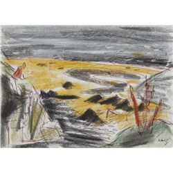 Norah McGuinness HRHA (1901-1980) - FIGURE ON A BALCONY OVER A BEACH