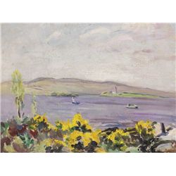 Eva Henrietta Hamilton (1876-1960) - HOLY ISLAND FROM MOUNTSHANNON HOUSE, COUNTY CLARE, 1947
