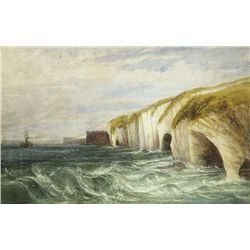 Andrew Nicholl RHA (1804-1886) - STEAMER OFF THE ANTRIM COAST WITH DUNLUCE CASTLE BEYOND