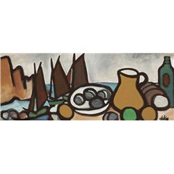 Markey Robinson (1918-1999) - STILL LIFE WITH SEASCAPE AND BOATS