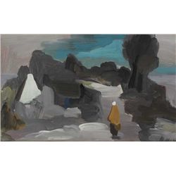 Markey Robinson (1918-1999) - SHAWLIE WITH COTTAGE IN A LANDSCAPE