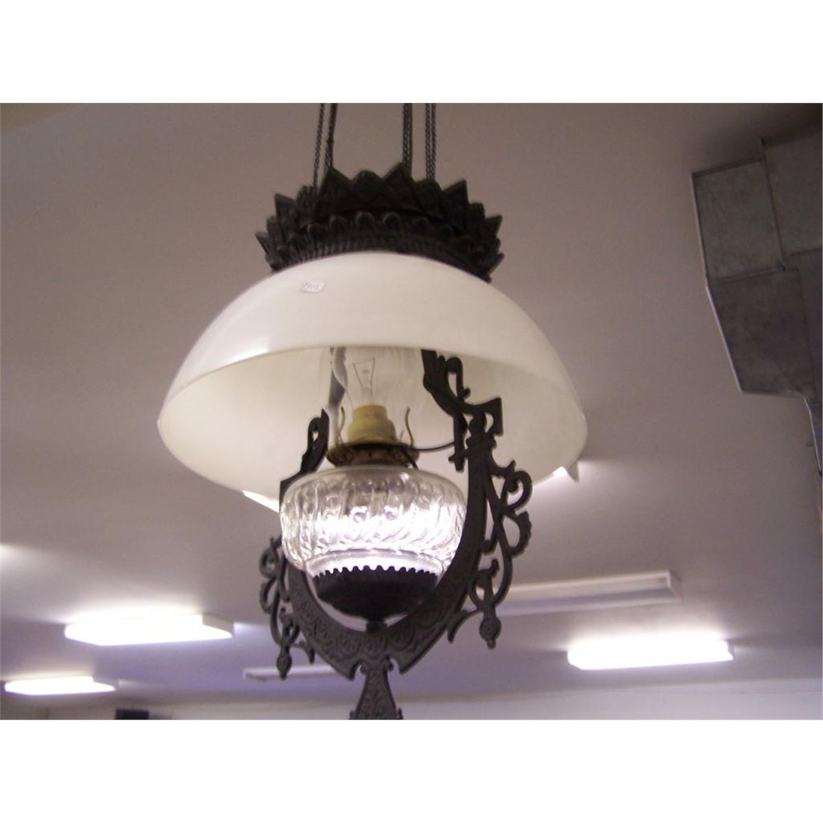 Early Canadian hanging oil lamp.