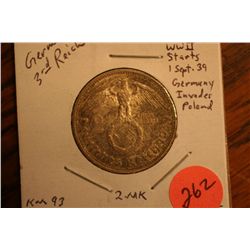 1939a silver 2 mark nazi coin