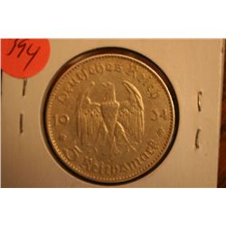 1934j 5 marks silver coin