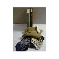 TWO PAISLEY TIES & A BROWN SCARF, (ATTRIBUTED TO BING CROSBY), TOGETHER WITH TWO BOOKS, "TIL THE BOY