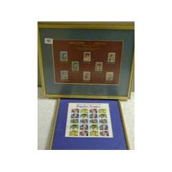 FRAMED SET OF TWENTY USA STAMPS, POPULAR SINGERS & 8 FRAMED STAMPS "GRENADINES GRANADA".