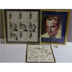 A FRAMED MBC BING CROSBY PRINT, A UNFRAMED BING CROSBY PORTRAIT BY NICO, TOGETHER WITH A FRAMED COLO