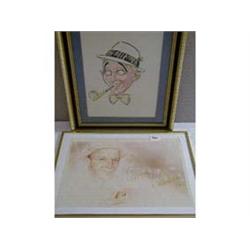 TWO FRAMED BING CROSBY COLOUR PRINTS.