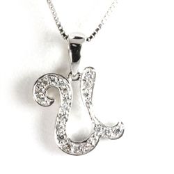 Genuine 0.15 ctw Alphabet Initial Letter U Diamond Necklace 16" 14kt Gold-White