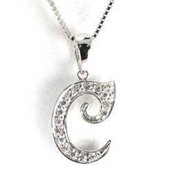 Genuine 0.12 ctw Alphabet Initial Letter C Diamond Necklace 16" 14kt Gold-White