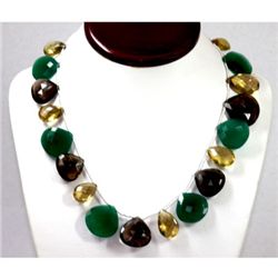377.16 ctw Natural Pear Cut Emerald, Amethyst & Citrine Beads Necklace with brass clasp