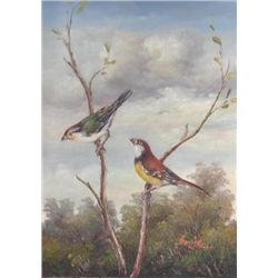 5 x 7 Oil on Board ~Perching Birds~ Signed Sonje