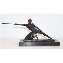 Radiant Nude Male Warrior with Spear Bronze Sculpture