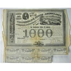 MWF912A Confederate $1000 war bond dated Feb. 20 1863