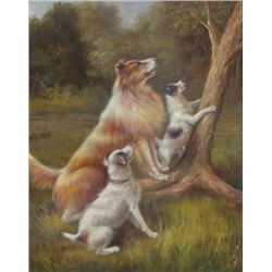 8 X 10 Oil on Board ~Dogs at Play~